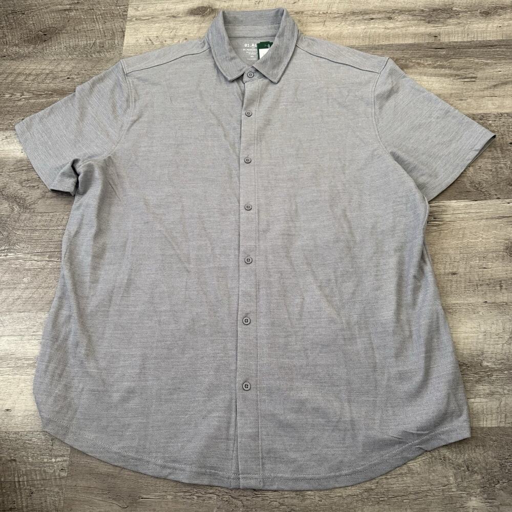 01.ALGO Performance Button-Up Shirt Mens XXL Gray Merino Wool Blend NEW